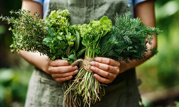 A Person Holding a Bunch of Freshly Harvested Herbs