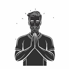 Man praying silhouette Hands folded for prayer Vector illustration