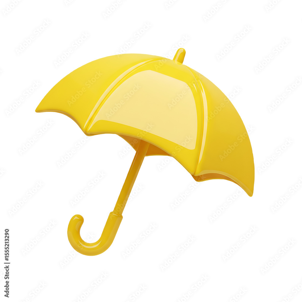 Poster a bright yellow umbrella with a curved handle showcasing a glossy finish and smooth curves isolated 