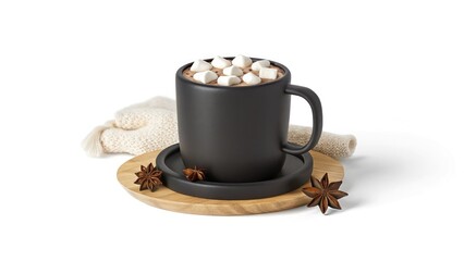 Rustic Mug of Hot Chocolate with Marshmallows by Fireplace Evoking Warmth and Cozy Winter Comfort
