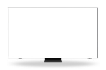 Naklejka premium Modern television screen mockup with a black display, ideal for showcasing digital content on a sleek, frameless smart TV.