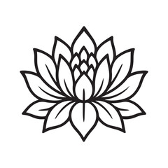 Elegant Lotus Flower Illustration A Symbol of Purity Enlightenment and Spiritual Awakening in Simple Black and White Outline