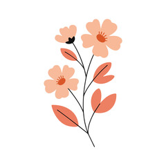 Elegant Floral Illustration with Peach Flowers and Earthy Leaves A Delicate Botanical Composition Ideal for Invitations and Wall Art