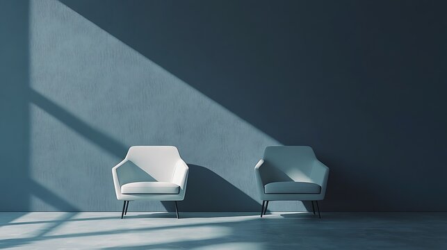 Two modern chairs minimal layout empty space interior design banner seating arrangement concept simplicity