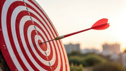 Red Target Bullseye with Arrow Hitting the Center Achieving Success Goal