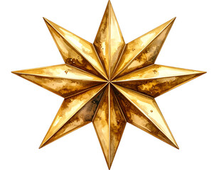 Christmas star golden shiny, transparent background