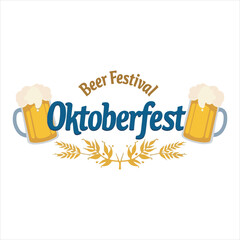 Oktoberfest Beer Festival Typography with Beer Mugs and Wheat,Traditional Oktoberfest Banner with Beer and Barley Design,Oktoberfest Poster with Beer Glasses and Hops Decoration