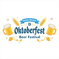 Oktoberfest Beer Festival Typography with Beer Mugs and Wheat,Traditional Oktoberfest Banner with Beer and Barley Design,Oktoberfest Poster with Beer Glasses and Hops Decoration
