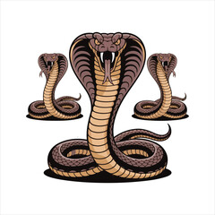 Cartoon Cobra Snake Vector Set,Aggressive Cobra Snake Illustration,Coiled Cobra Snake Clipart Collection,Vector Cobras with Fangs and Hood,Dangerous Snake Mascot Design,Colorful Cobra Snake Artwork