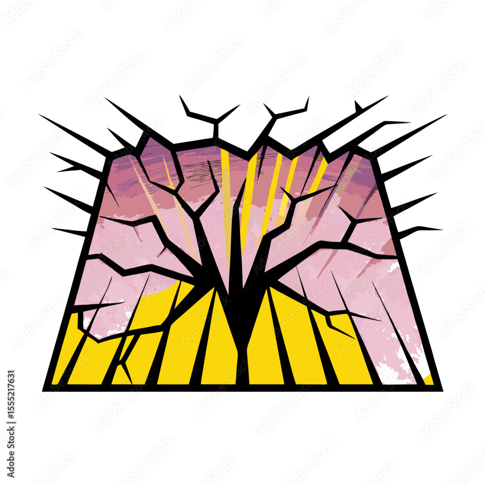 Poster isolated vector image depicting cracks in a colorful pop art style on transparent background