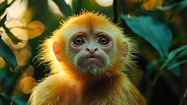 golden langur close-up at manas sunset video