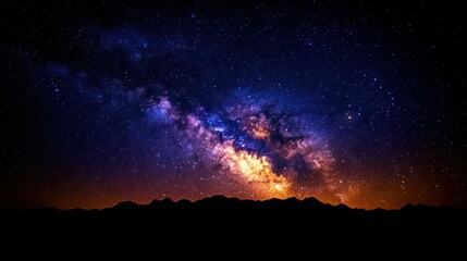 Milky Way galaxy over dark mountains