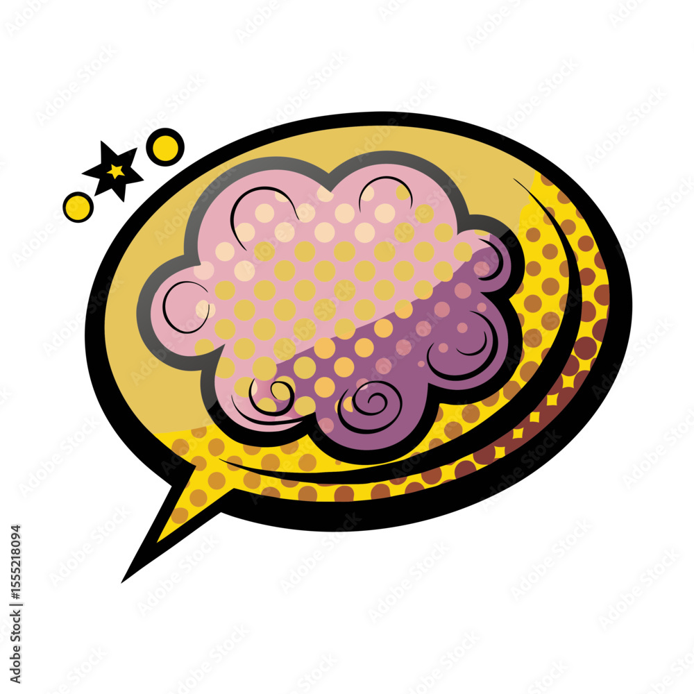 Poster isolated vector image in comic book style with thought bubble and stars on transparent background