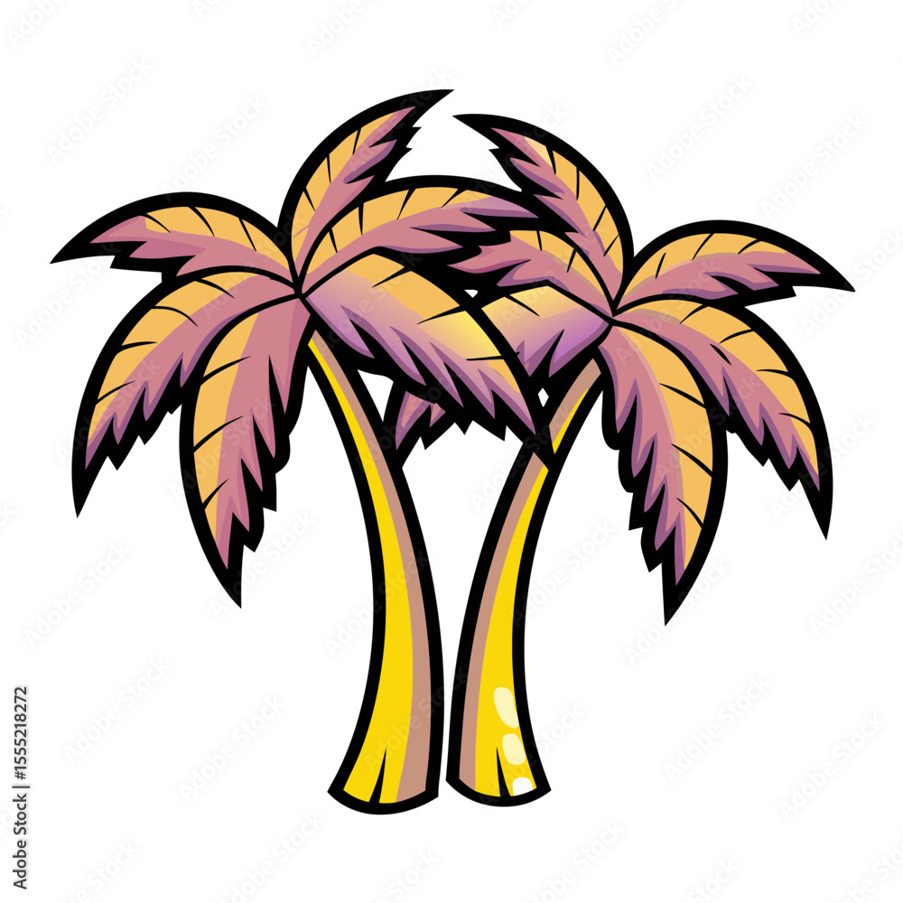 Poster palm trees in vibrant colors on a transparent background, pop art style, isolated vector image