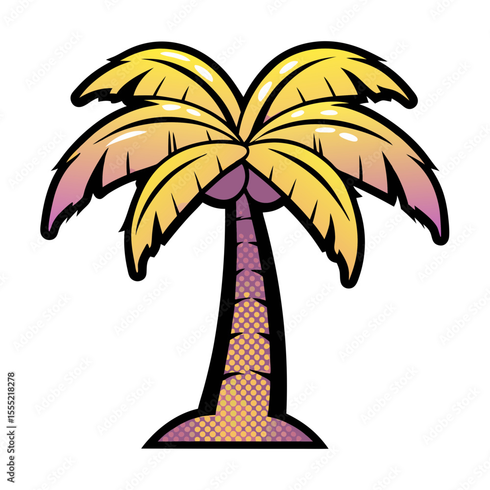 Poster isolated vector image of a palm tree in comic book style, pop art on transparent background