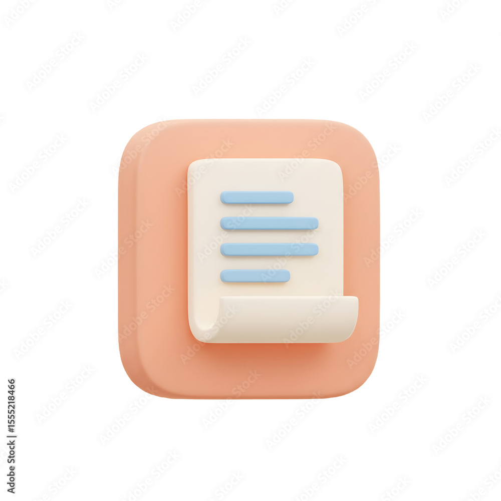 Fototapete Stylized 3d icon representing a document or report with text lines and a curled corner isolated on transparent background
