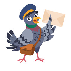 Cartoon Pigeon Mail Carrier Delivering Beige Envelope