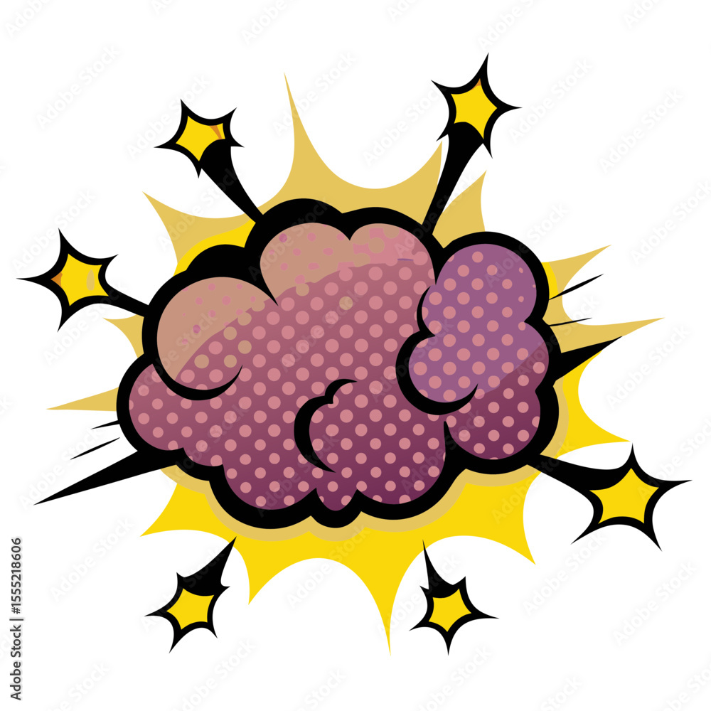 Poster isolated vector image in comic book style with explosion and clouds on transparent background
