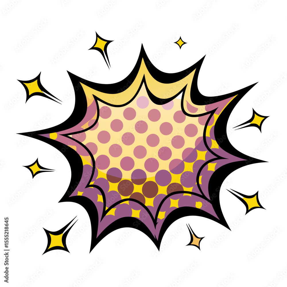Poster pop art explosion shape in comic book style with dotted pattern, isolated vector image on transparen