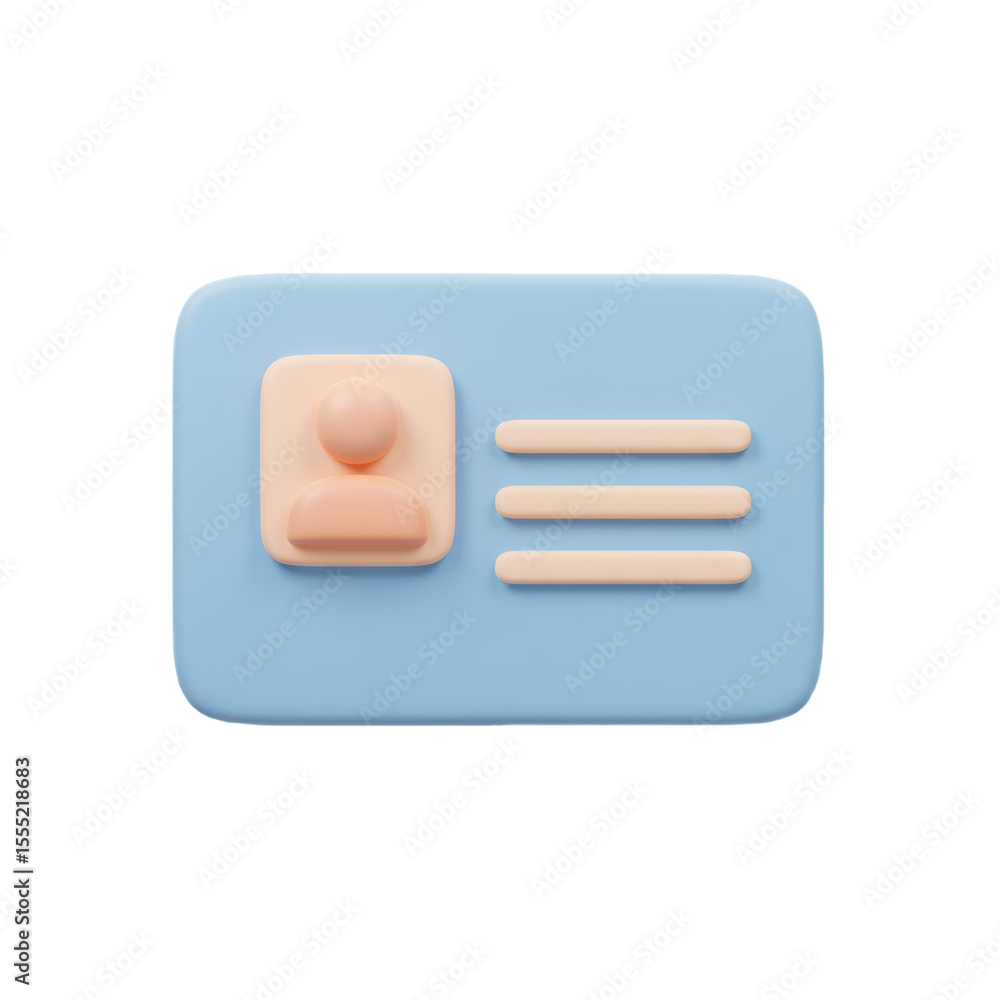 Aufkleber stylized 3d icon representing an id card or identification badge with a user profile and text lines 