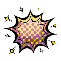 Pop art explosion shape in comic book style with dotted pattern, isolated vector image on transparent background  