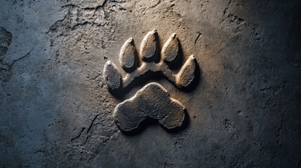 Pet Paw Print Embedded on Rough Stone Surface Texture