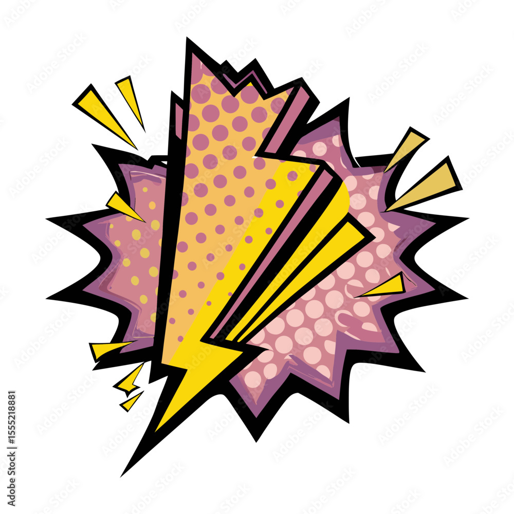 Poster isolated vector image of comic book style pop art explosion with lightning on transparent background