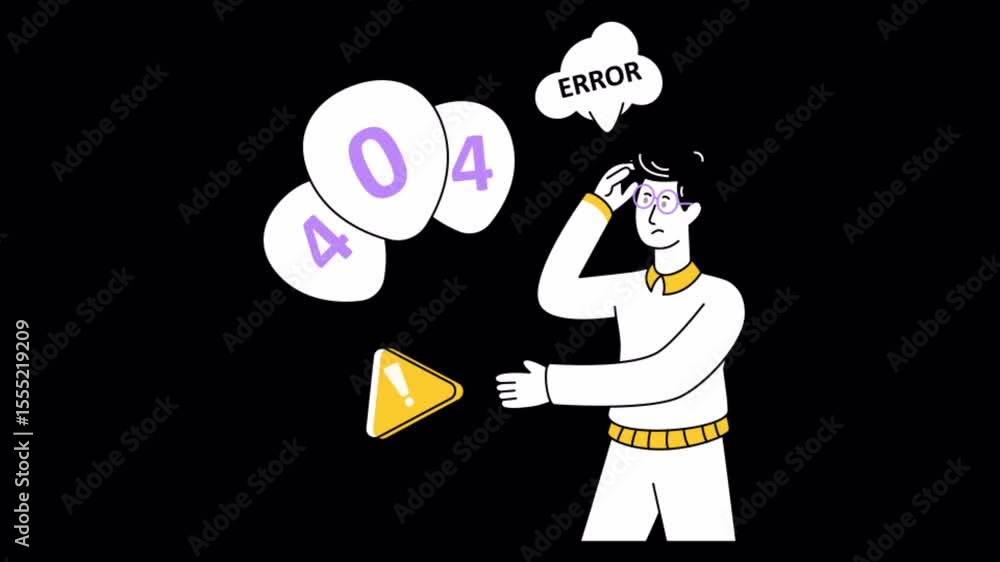 Poster 404 error 2d animation on transparent background