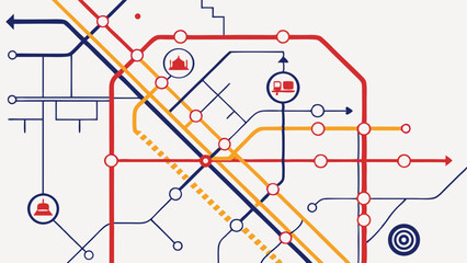 Stylized Subway Map Depicting Transportation Routes and Stations.