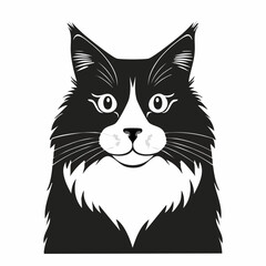 Black and white Norwegian Forest Cat Vector Image isolated on white background.