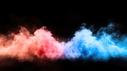 Abstract swirling smoke clouds in vibrant red and blue hues against a black background.  A dynamic visual
