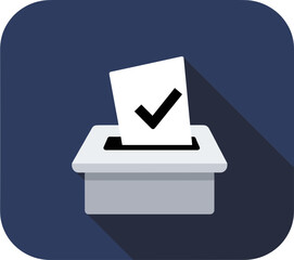 Ballot box with checkmark and vote card in flat design style  