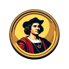 Bold Columbus coin illustration in pop art style, history of exploration