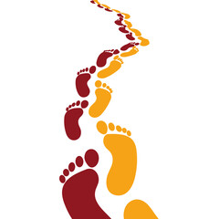 Colorful footprints marking a path of exploration, adventure theme