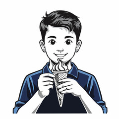 Boy Eating Ice Cream Vector image isolated on white background.