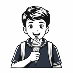 Boy Eating Ice Cream Vector image isolated on white background.