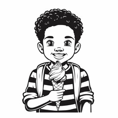 Boy Eating Ice Cream Vector image isolated on white background.