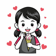 Kids Eat Ice Cream Vectors and Illustrations isolated on white background.