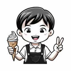 Kids Eat Ice Cream Vectors and Illustrations isolated on white background.