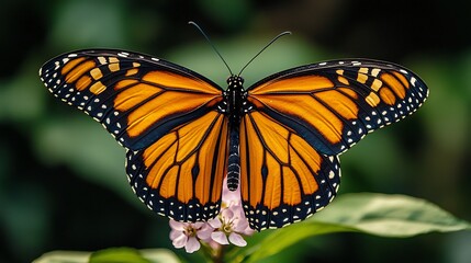 Naklejka premium A Vibrant Monarch Butterfly Perched a Blooming Flower With Detailed Wings and Soft Bokeh Background