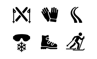 Fototapeta premium Winter sports icons set featuring ski gear, goggles, boots, and snowflake