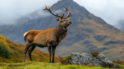 Obraz premium Majestic stag on alpine hillside