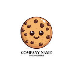 Cute Chocolate Chip Cookie Cartoon: A delightful cartoon chocolate chip cookie with a smiling face, perfect for branding, bakery, and dessert-themed designs.
