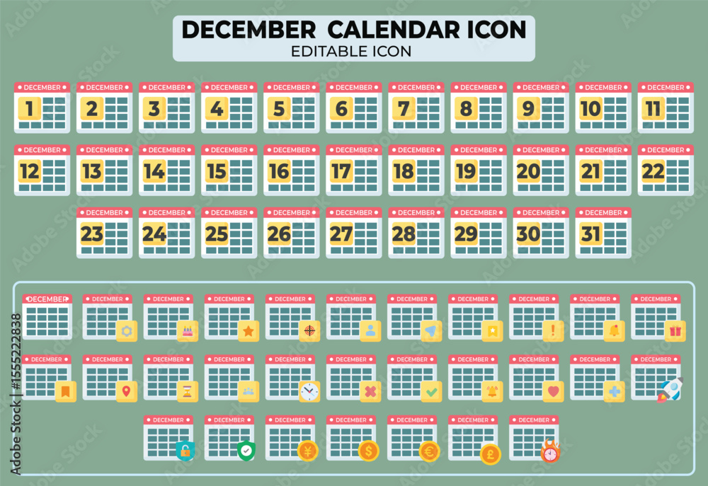 Aufkleber december calendar icon vector illustration with editable design elements and customizable features