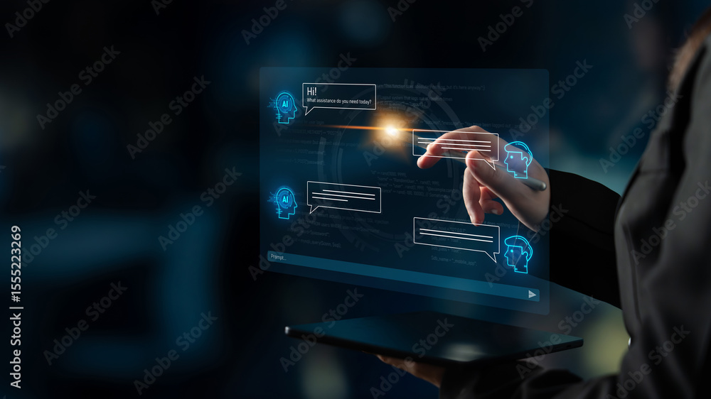 Poster ai chatbot interface facilitates communication, chatbot, and ai interaction for automated user suppo