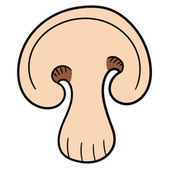 Hand drawn cartoon slice of champignon mushroom on white background.