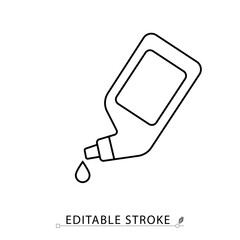 A toilet cleaner bottle icon in minimalist style with editable stroke. Cleaning liquid, sanitation product, bathroom detergent, hygiene tool, household chemical, outline object