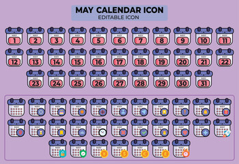 Creative May Calendar Icon Set for Design Projects and Event Planning, Customizable and Versatile