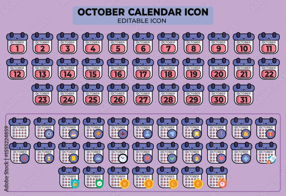 Poster collection of october calendar editable icons for planning and scheduling events, appointments and i