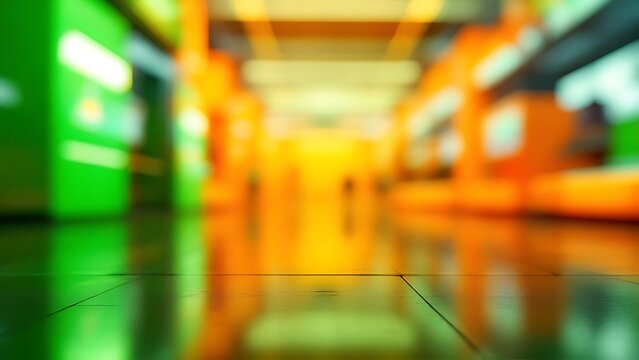 Vibrant abstract corridor with reflections bright green